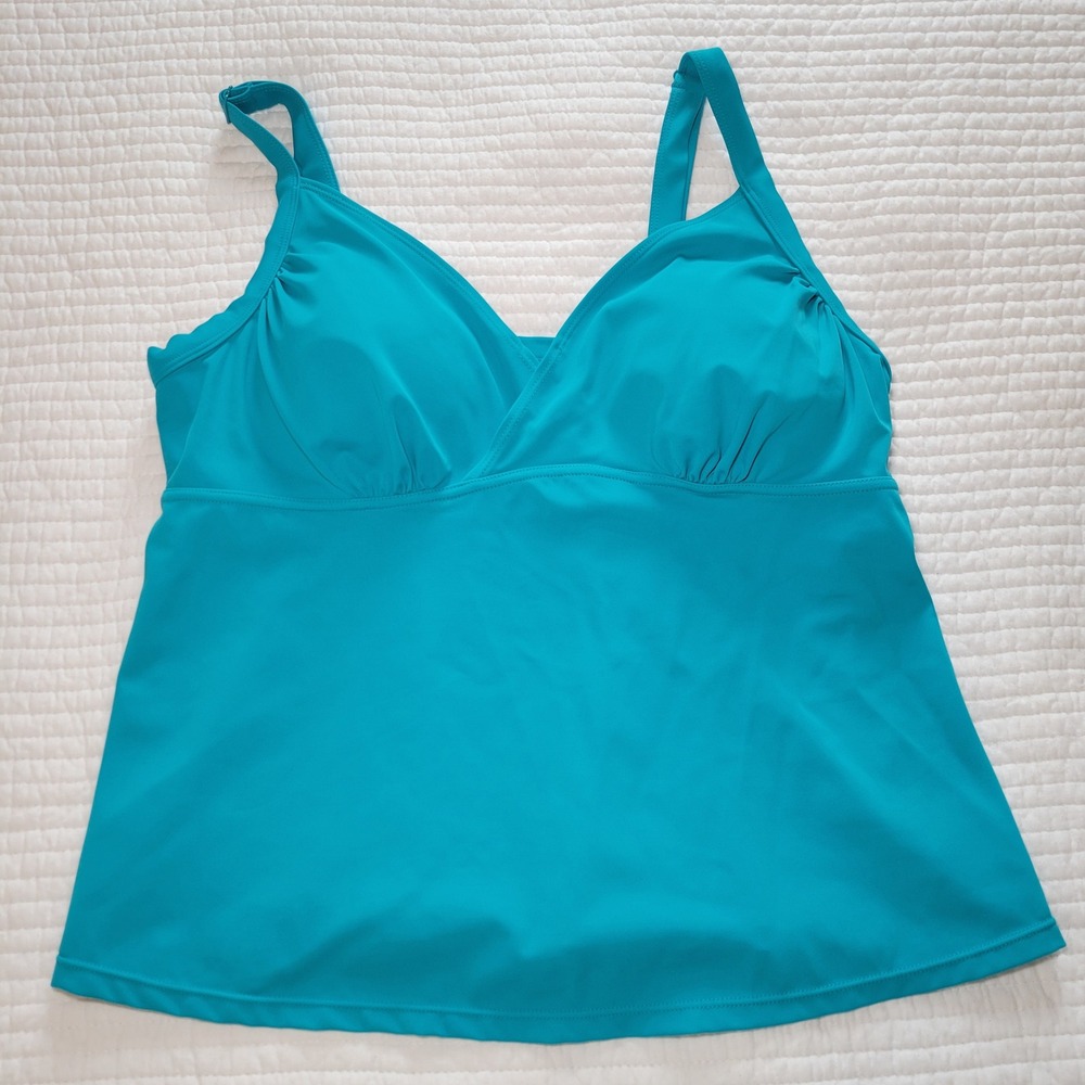 Roaman's Swim Womens 18W Teal Blue Surplice Tankini Top Padded Adjustable Straps